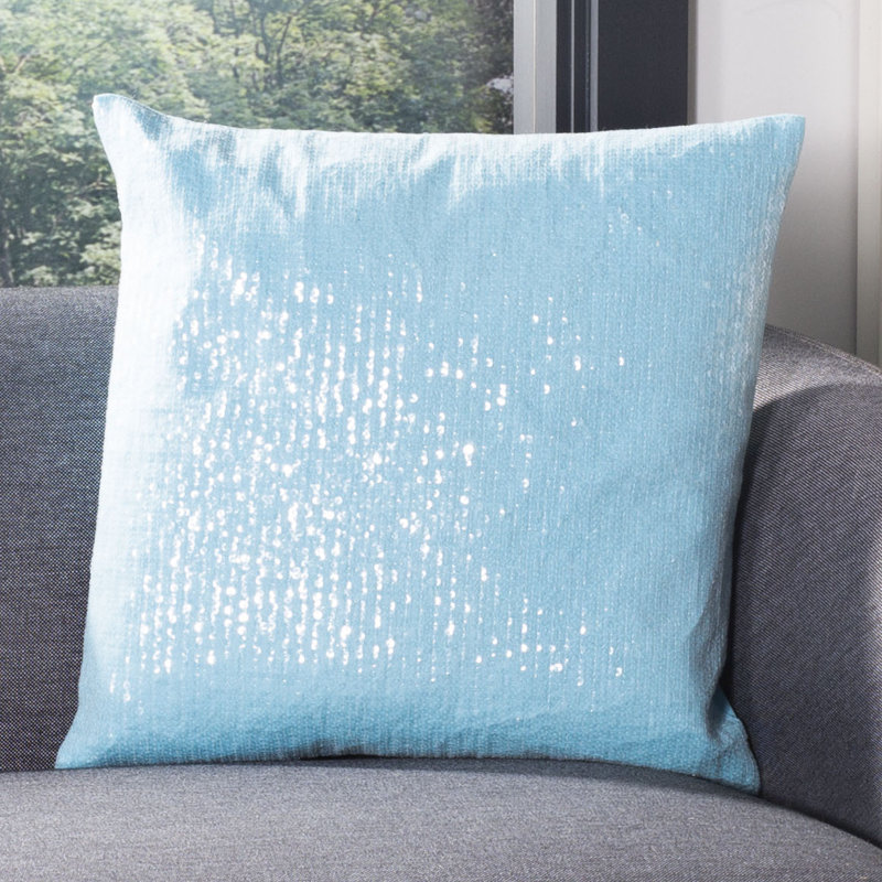 Gaila Blue Sequined Cotton 18'' Square Throw Pillow