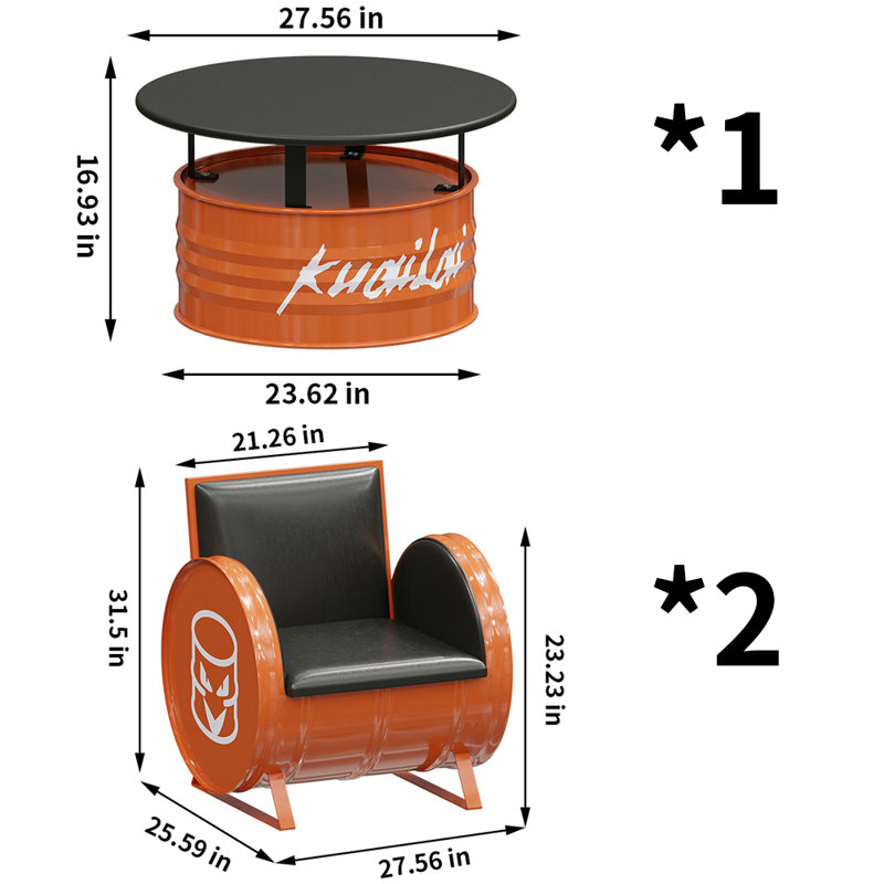 Ensemble de salle à manger pour table basse en fer Leisure L 27,56 po x l 27,56 po