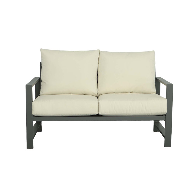 53'' Beige Metal Outdoor Loveseat with Cushions