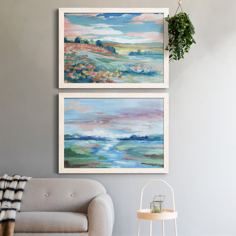 Vue pastorale - Ensemble de 2 peintures sur toile encadrées, H 31,5 po x l 47 po x P 1,5 po, Cadre blanc