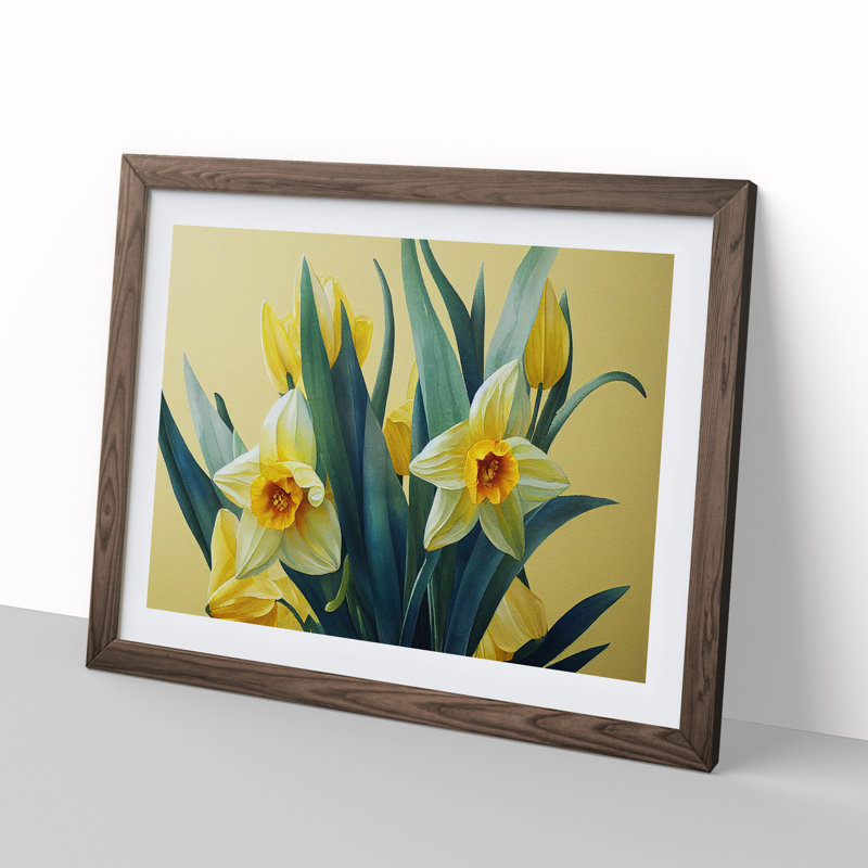 Contoured Daffodil Flowers - Framed Print, 25cm H x 34cm W x 2cm D, Walnut