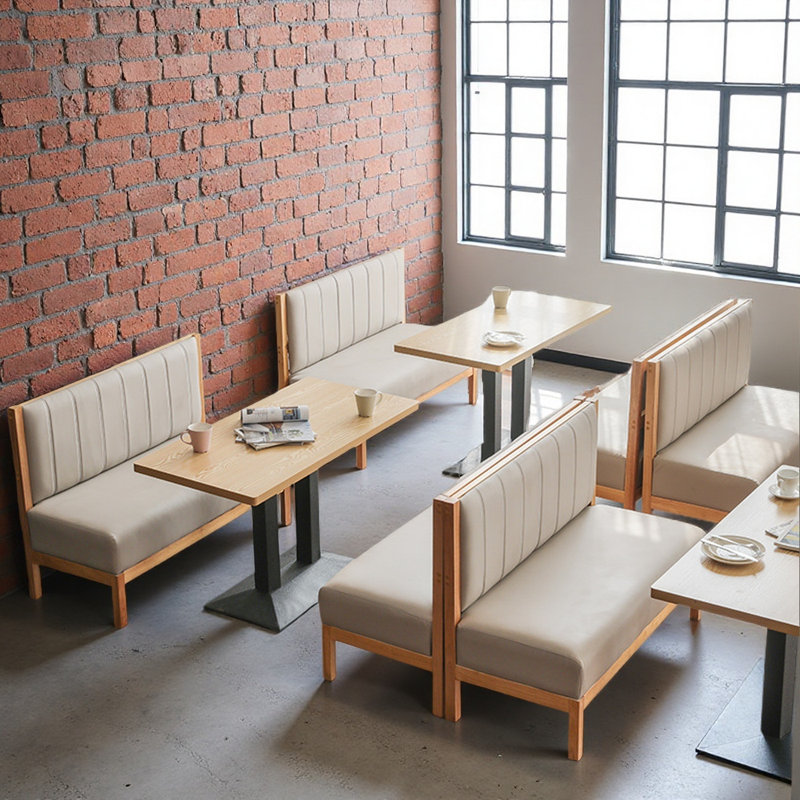 Banc double en bois massif gris rembourré