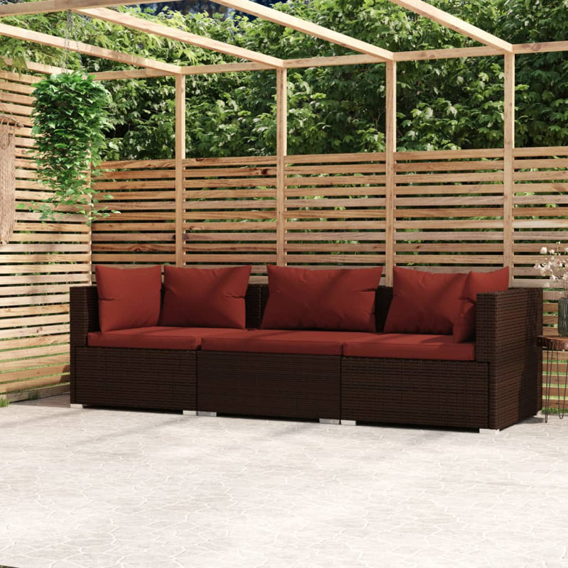 27.6" Wide Square Patio Sofa with Cushions, Cinnamon Red, Brown