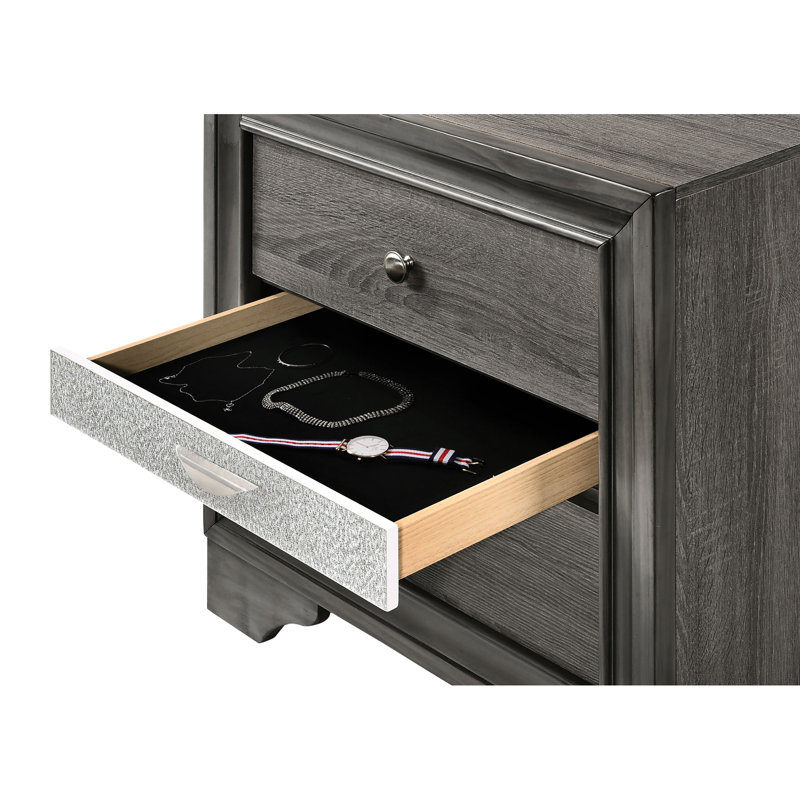 Stylish Nightstand In Grey With Ample Drawer Capacity Compact Space For Personal Belongings, Grey