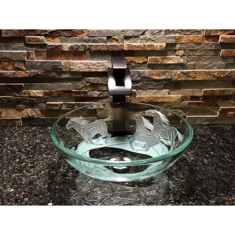 Elegant Glass Engraving Studio 16.5 " Glass Circular Bathroom Sink