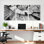 Ensemble de 3 tableaux abstraits en toile tendue représentant un escalier en colimaçon noir et blanc
