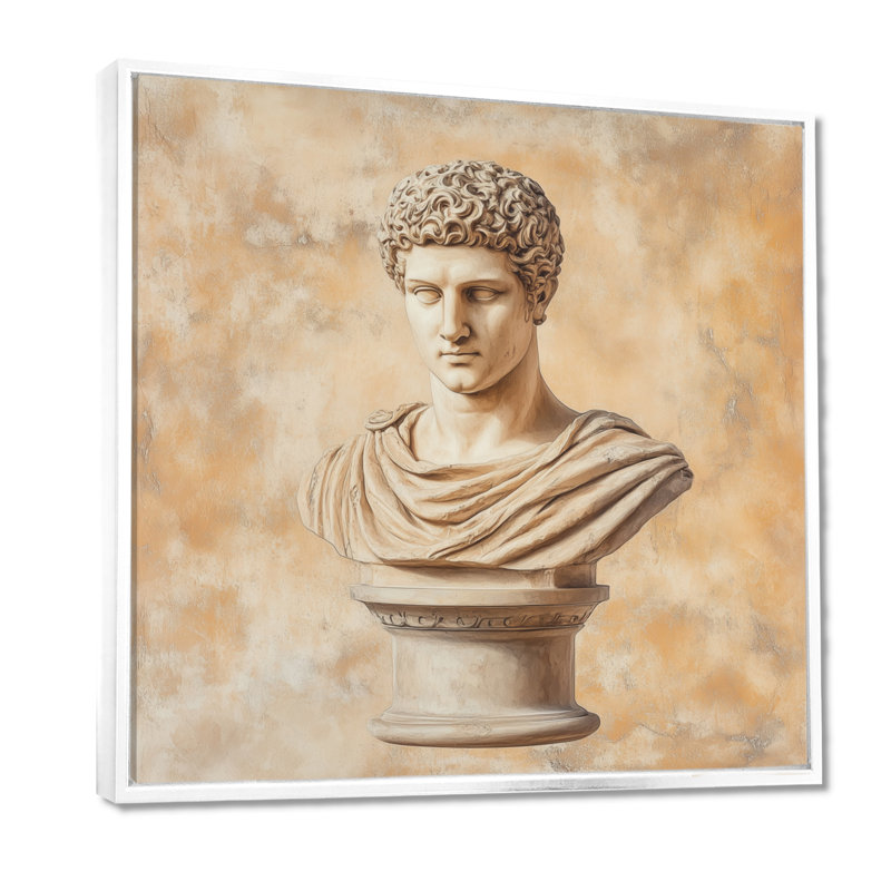 Art mural buste romain, toile sculpture classique, buste romain classique, H 24 po x l 24 po, Cadre flottant blanc