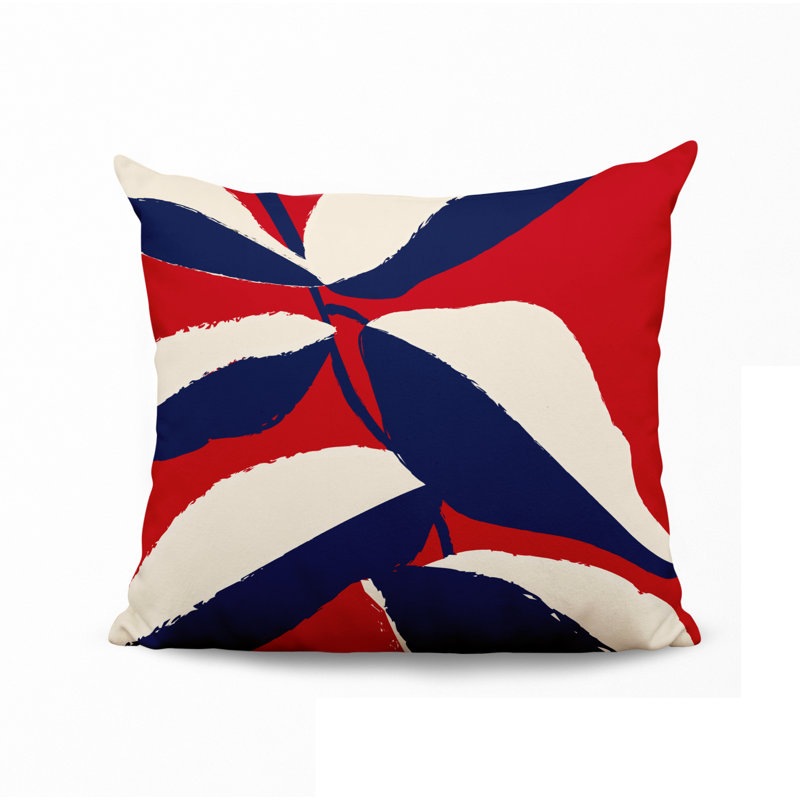 Coussin intérieur / extérieur en polyester filé Lara, Rouge / blanc cassé / bleu marine, 19 po x 19 po