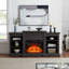 Console multimédia avec grande armoire de rangement, avec foyer encastré de 23 po, pour téléviseur de 70 po ou moins, meuble télé multimédia moderne, gris