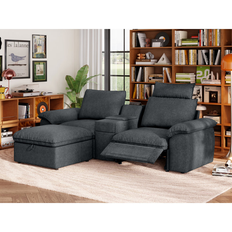 Canapé inclinable électrique à 3 places avec causeuse avec repose-tête et canapé modulaire surdimensionné avec table, tiroir, charge et repose-pieds avec rangement
