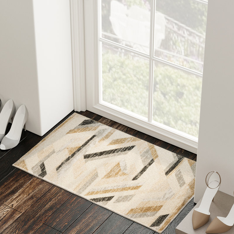 Modern Geometric Turkish Machine Woven Area Rug in Black/Beige/Grey, Rectangle 2' x 3'