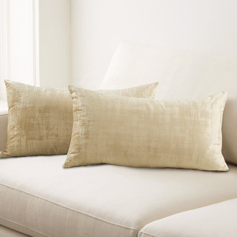 Textured Velvet Textured Rectangular Pillow Cover, Almond Buff