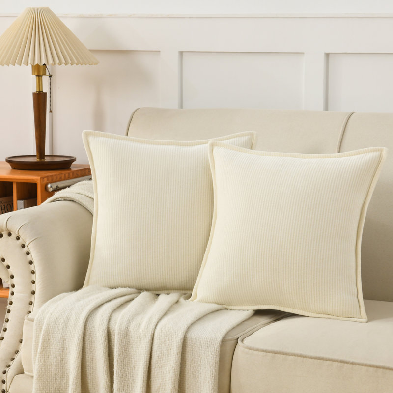 Chenille striped pillow cover, Square 20", White