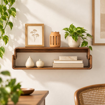 Sephine Modern Boxy 2-Tier Floating Wooden Wall Shelves, Decorative Storage Shelf for Kitchen, Bedroom, Living Room, Office