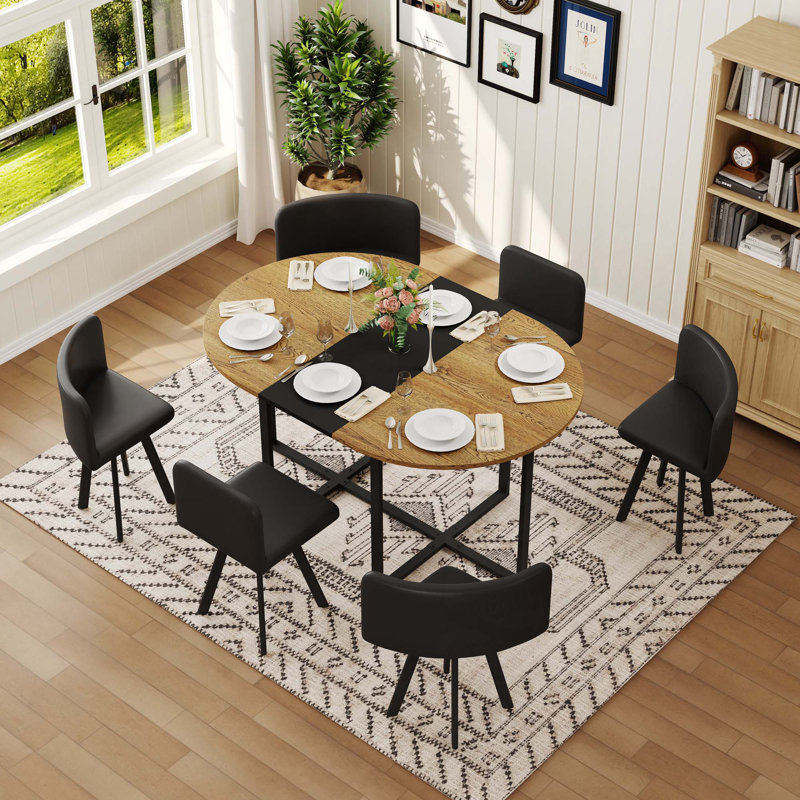 Ensemble de table de salle à manger 7PCS, 7 Pieces: Table, 6 Chairs, Noir