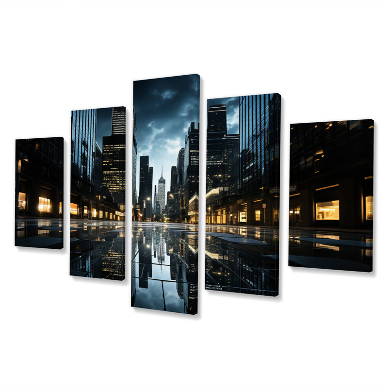 Skyscrapers Urban Elegance V - Architecture, art mural, salon - 5 panneaux