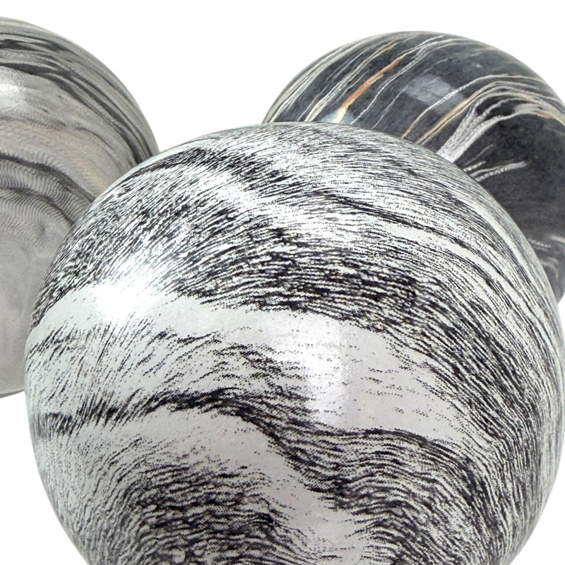 Décoration de table composée de 3 sphères en céramique gris marbré de style moderne, hauteur 8,9 cm (3,5 pouces).