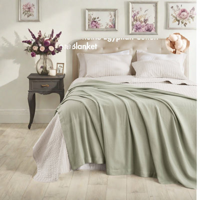 Certified Cotton Bedding Sets Blanket, Full Queen Sage Green, Modern Home