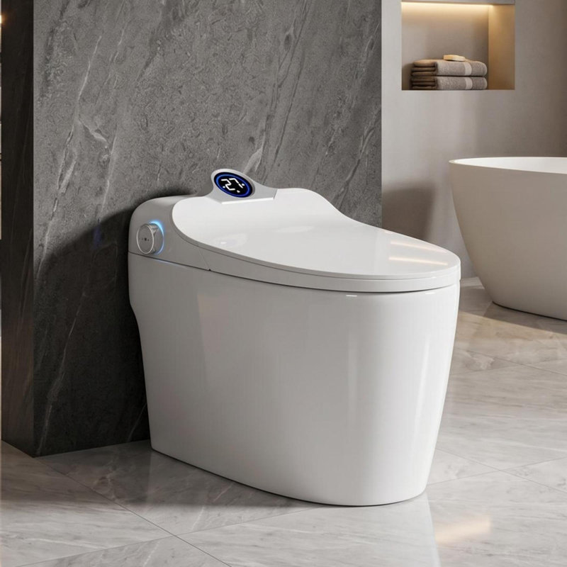 Smart Toilet Bidet with Foot Sensor, LED Display, Heated Seat, Night Light and Auto Flush