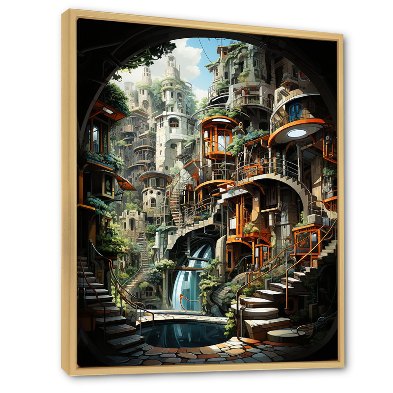 Animations, ville futuriste - salon d'art mural, Cadre naturel flottant, H 40 po x l 30 po x P 1,5 po