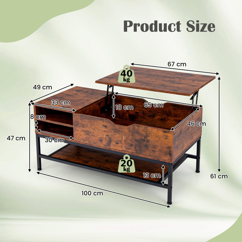 Alaijha Lift Top Coffee Table with Storage, Brown