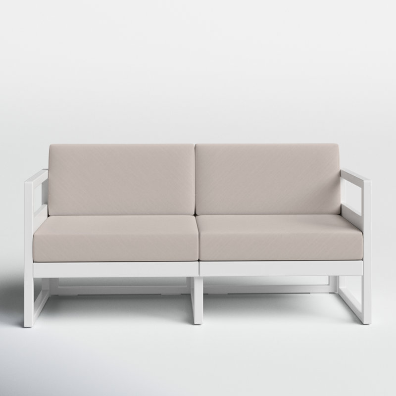 Lane 58'' Wide Straight Loveseat with Cushions, White, Canvas Flax Sunbrella® Canvas