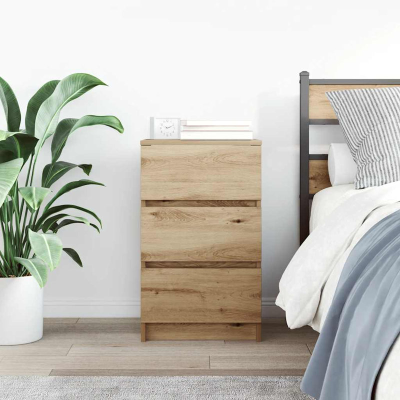 Bedside Cabinet With 3 Drawers 39X35x65 Cm, Artisan Oak