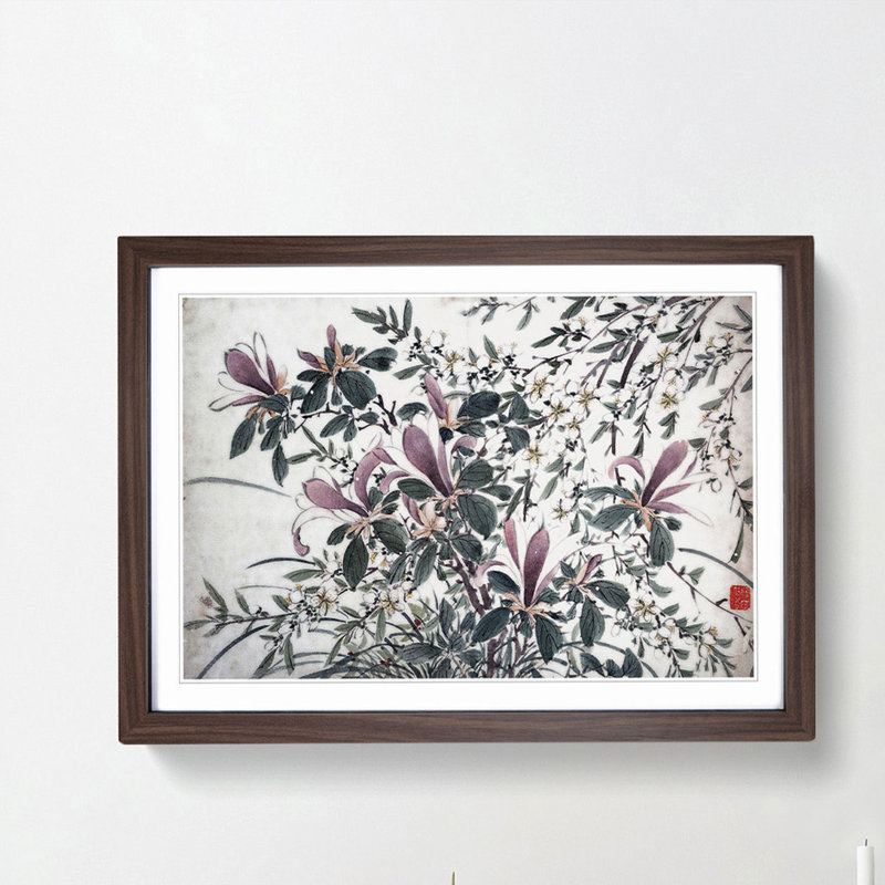 Garden Flowers Vol.11 by Chen Daofu - Picture Frame Painting Print, Walnut Framed, 36cm H x 48cm W x 2cm D