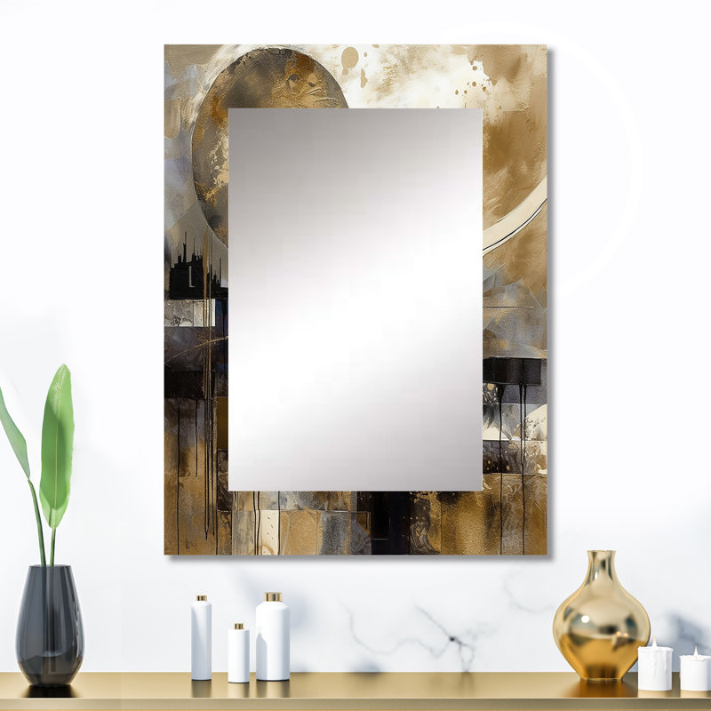 Exploration de la lune dorée II évolutive - miroir mural paysage unique, miroir traditionnel, impression d'art en métal