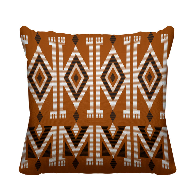 Coussin décoratif intérieur / extérieur Akin Abstract Tribal, Orange brûlé, L 19 po x H 19 po
