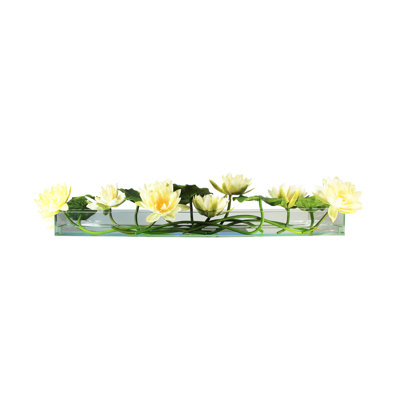 Casa 48'' Glass Plate Leaves Flower and Water Lilies Floral Arrangement in Planter