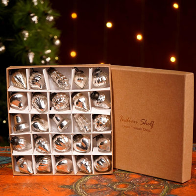 25 pièces de décorations de Noël en verre au mercure argenté rétro pour arbre, Halloween, nouvel an, Saint-Valentin, fêtes, événement et fête de mariage