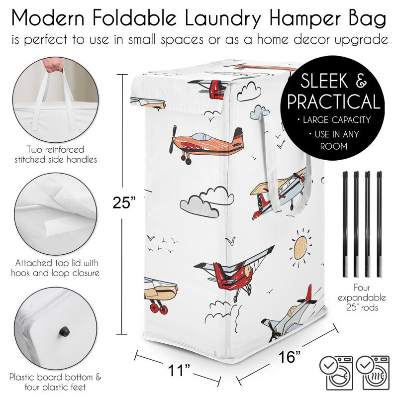 Airplane Red and Blue Foldable Laundry Hamper with Handles by Sweet Jojo Designs