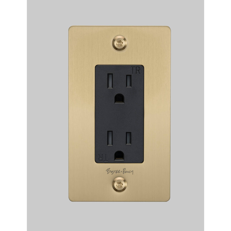 1G Duplex Outlet / Linear / With Logo, Brass