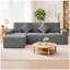 Ensemble de canapé modulaire Cloud, canapé modulaire de 105 po avec repose-pieds, mousse pure, velours en fausse fourrure de lapin, canapé de salon confortable bleu gris