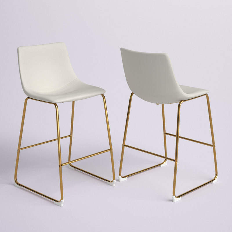 Upholstered Counter Stool with Metal Frame, White