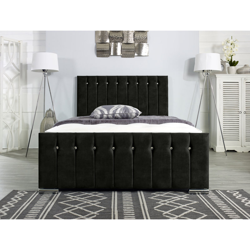 Fausley Upholstered Bed Frame, Black, European Single (90 x 200cm)