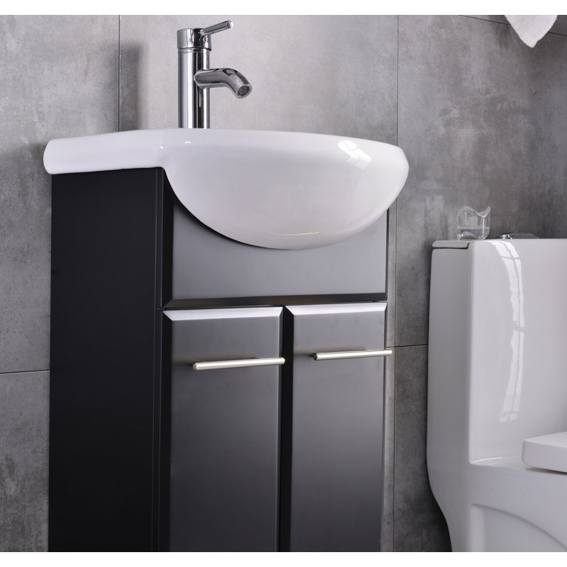 Asheton 18'' Single Bathroom Vanity with Porcelain Top, Black