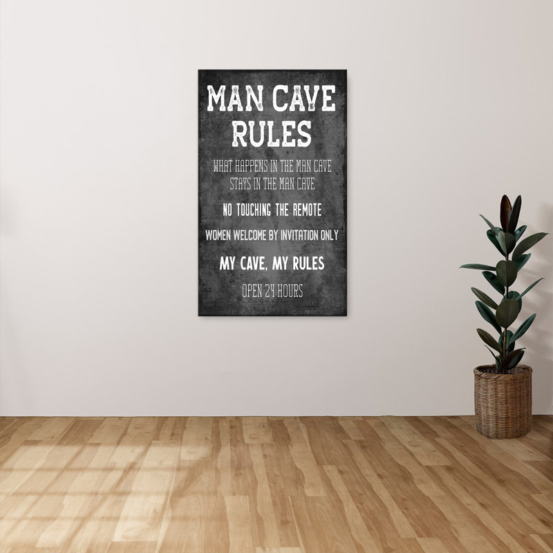 "Man Cave Rules" par CAD Designs, reproduction sur toile, H 30 po x l 18 po x P 1 po