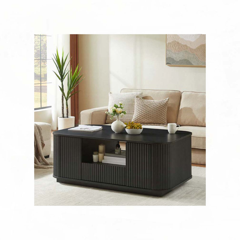 Table basse avec tiroirs et compartiments de rangement, Noir