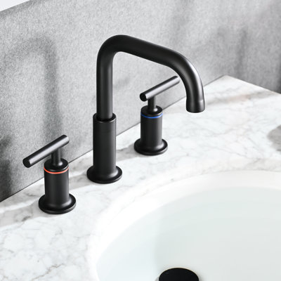 8 Inch Widespread Bathroom Faucet With Pop-Up Drain, Black Matte Feature, Brass Made Drain Sink Tap, Widespread, Black,