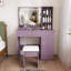 Ensemble de meuble-lavabo élégant avec tabouret rembourré et miroir lumineux à DEL réglable (3 modes de couleur)