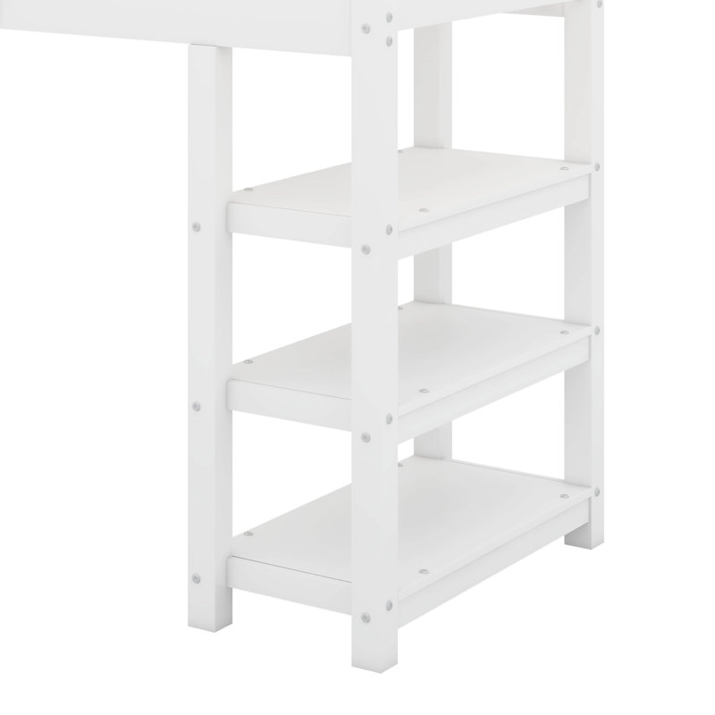 Lit mezzanine avec tablettes, escalier de rangement, petite armoire et lumière DEL, Lit simple