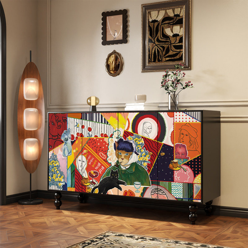 Armoire d'appoint moderne en bois massif noir, 59.06, Black+Red