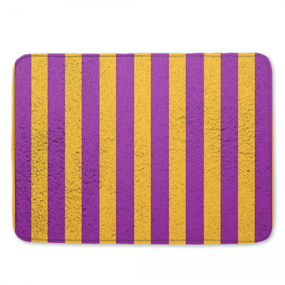 Tapis de bain mauve à rayures jaunes