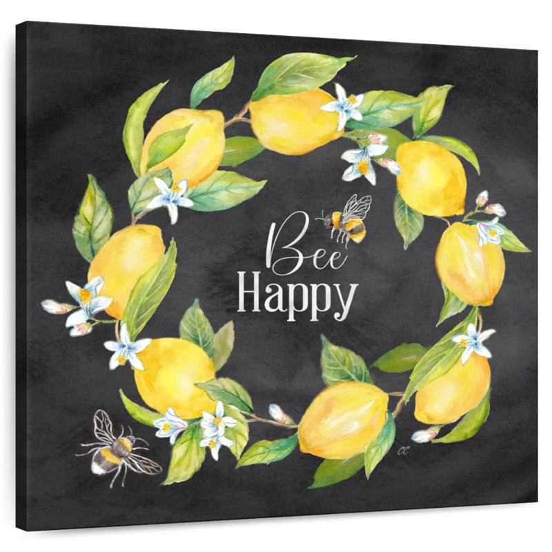 Sentiment Tergel citrons et abeilles noir I, H 20 po x l 20 po