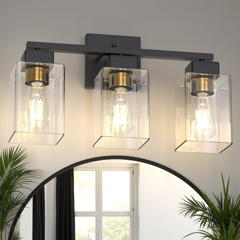 Luminaire de meuble-lavabo industriel avec abat-jour carré, Or / noir mat