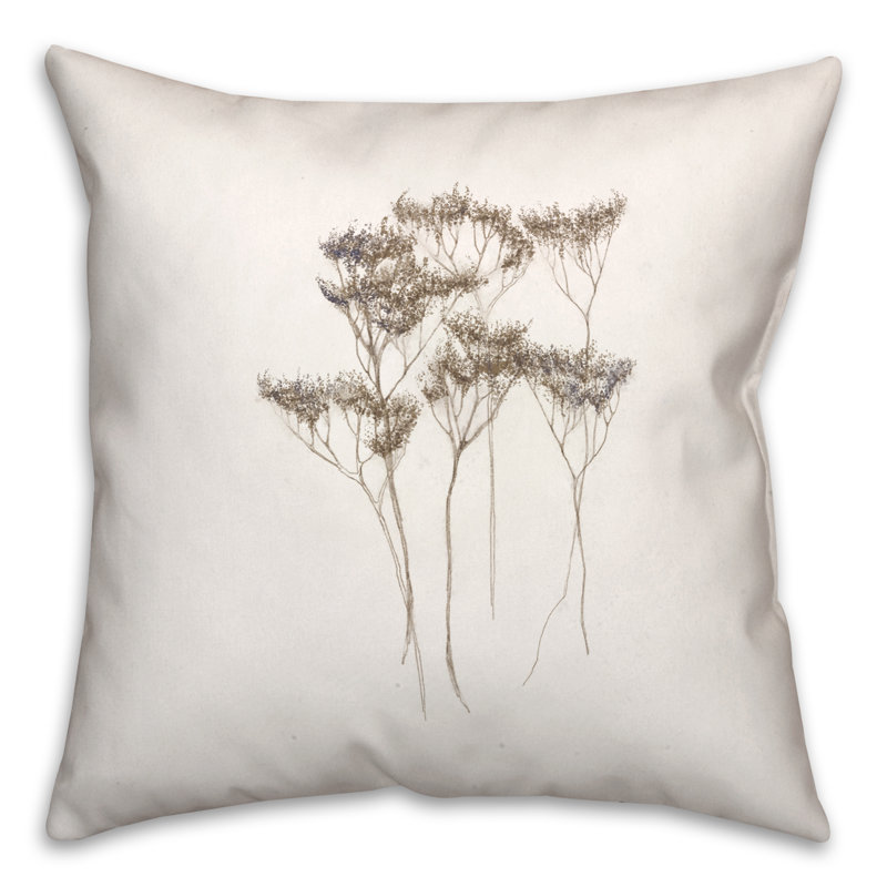 18" Beige Cotton Floral Print Throw Pillow