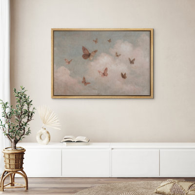 Vintage Butterfly and Cloud Nursery Decor - Framed Canvas Wall Art Print