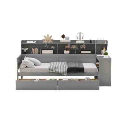 Wooden Daybed with Storage Shelves